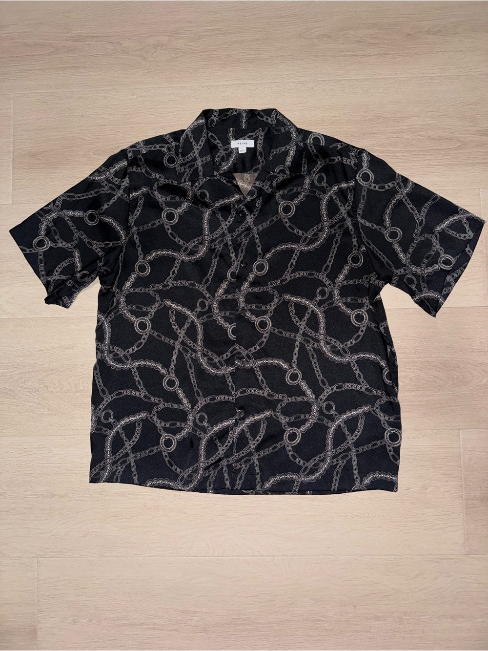 Reiss Black Short Sleeve Shirt with Gray Chain Print